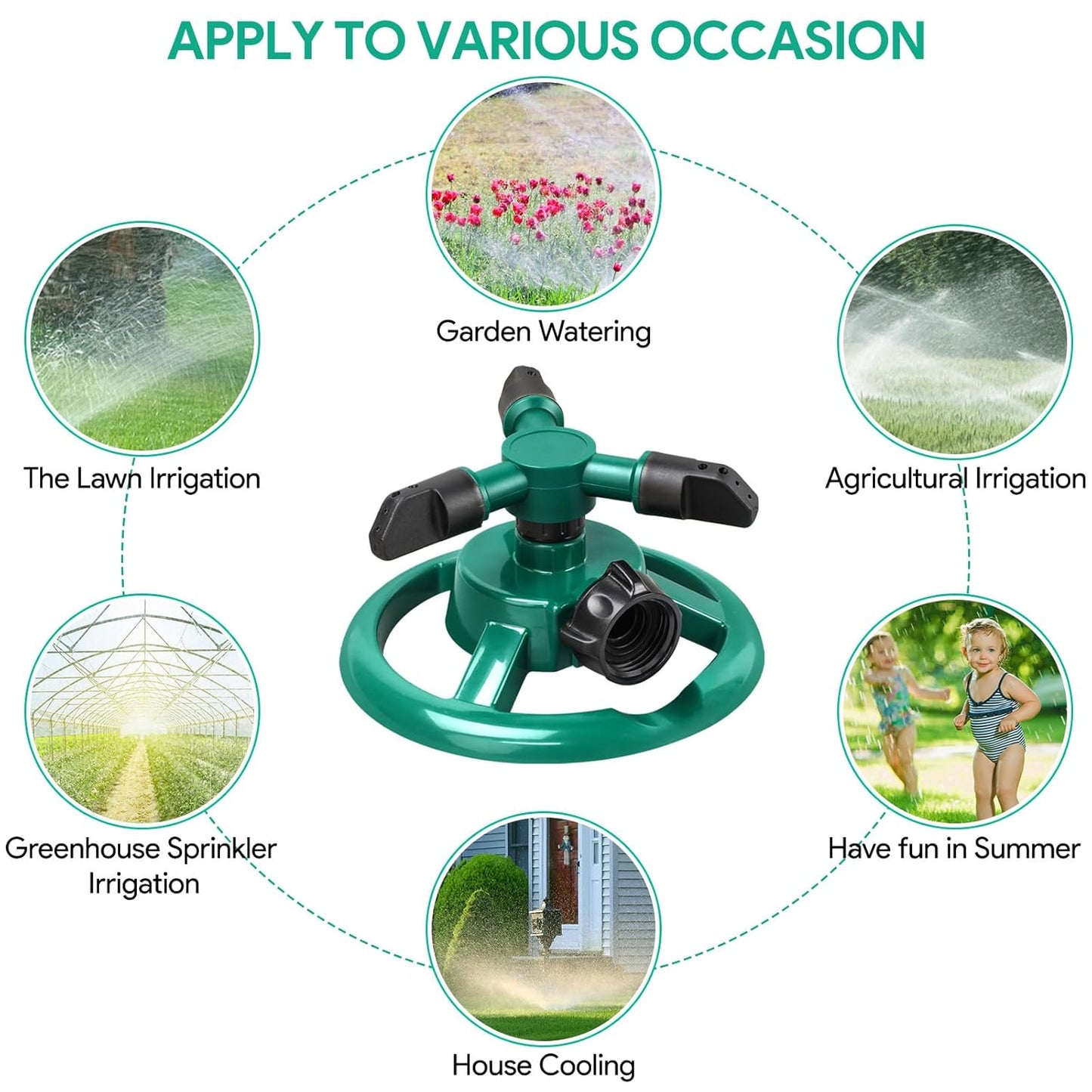 360 Degree Rotating Durable 3 Arms Adjustable Water Sprinkler Gardening