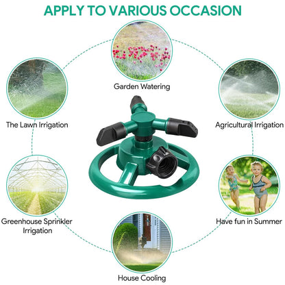 360 Degree Rotating Durable 3 Arms Adjustable Water Sprinkler Gardening